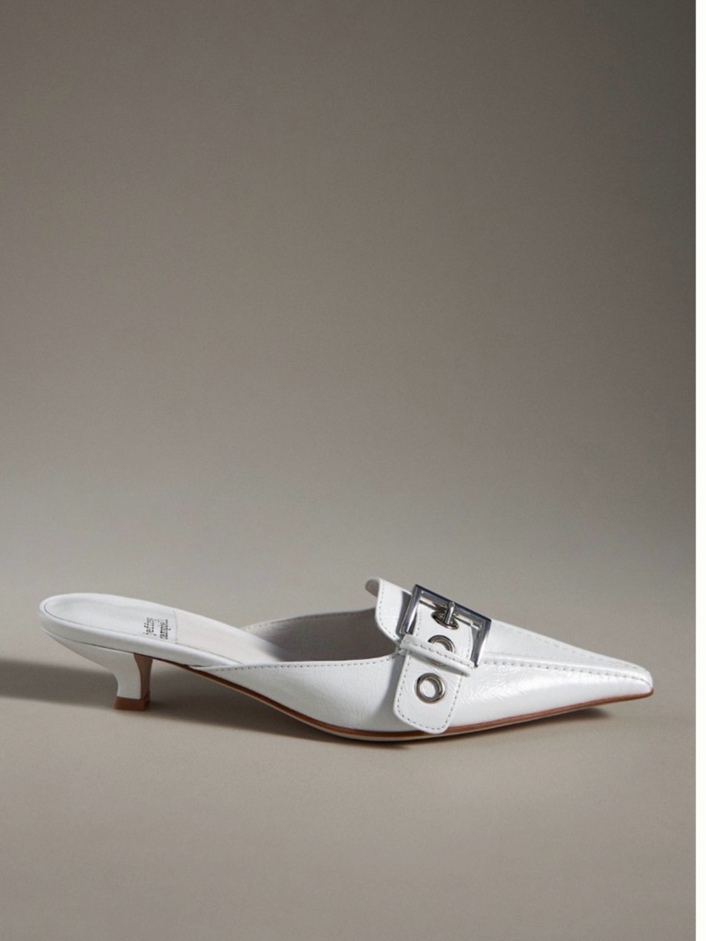 Jeffrey Campbell White Pointed Mules with Buckle-Kitten Heel. Box Included.